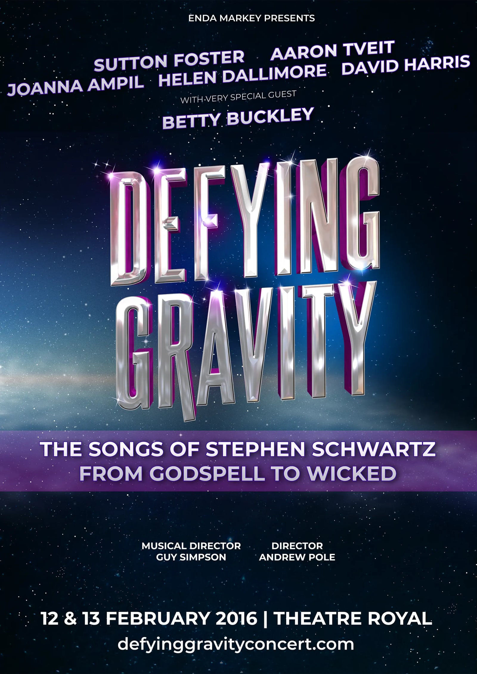 Poster for the Sydney 2016 production of Defying Gravity: The Songs of Stephen Schwartz