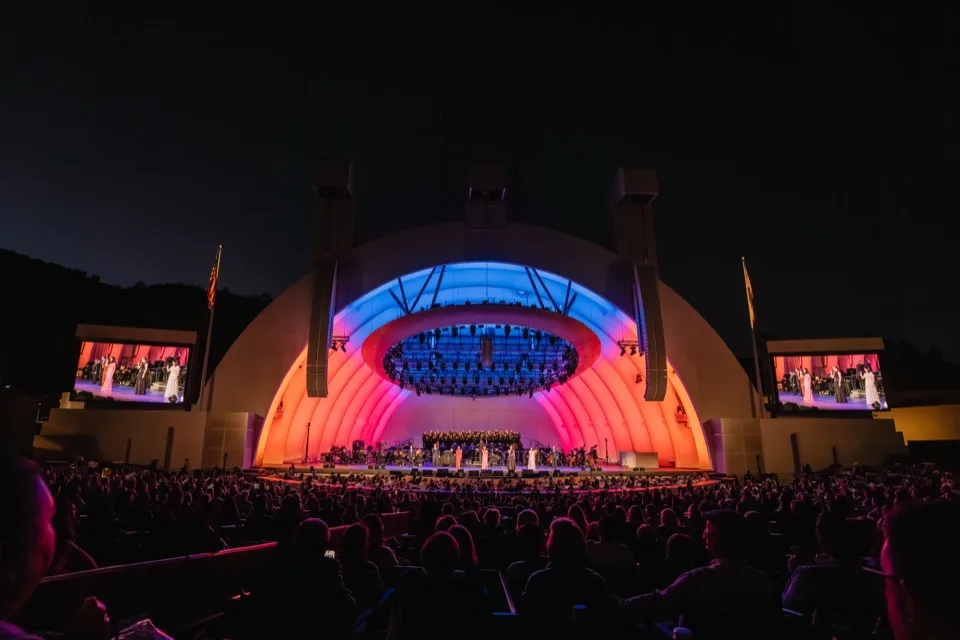 Full company of Do You Hear The People Sing? at the Hollywood Bowl